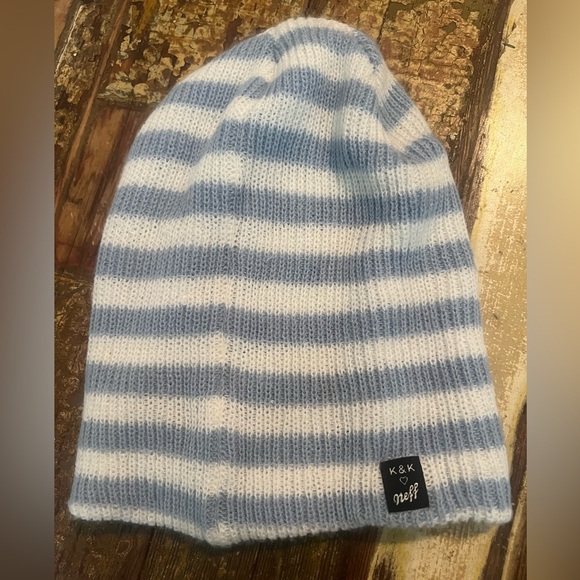 Neff Kendall & Kylie K&K LOVE Beanie Blue & White Striped Love Knit Cap Beanie - Picture 2 of 2
